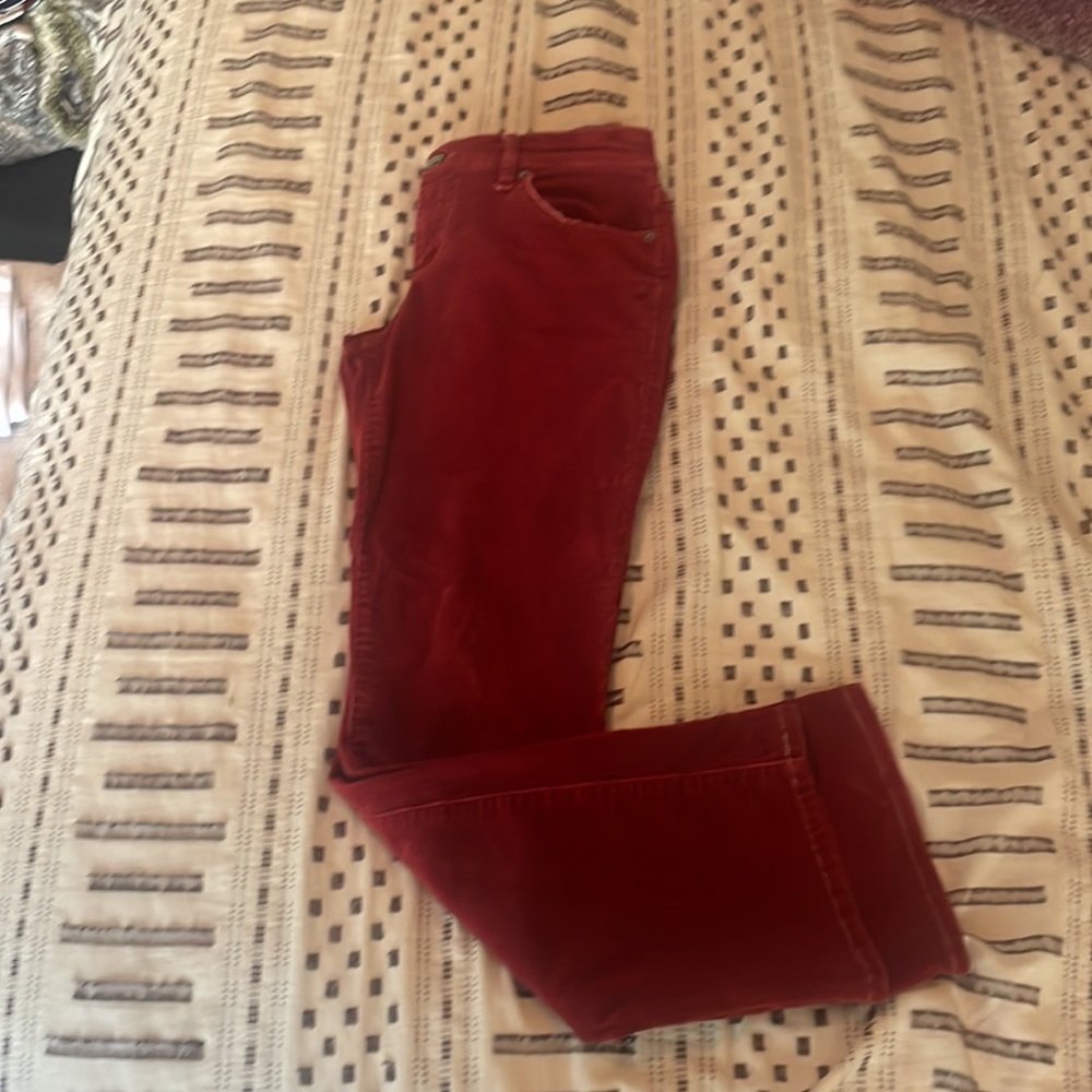 Black/red corduroy boot cut pants. Size 7/8